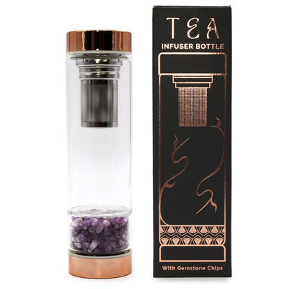 Trinkflasche aus Glas mit Siebeinsatz, 500 ml, mit Amethyst