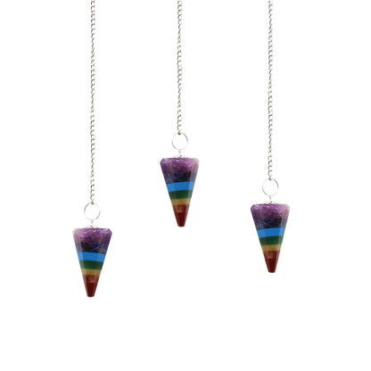 Chakra Pendulum mit 7 Farbabschnitten, facettierte Kegelform