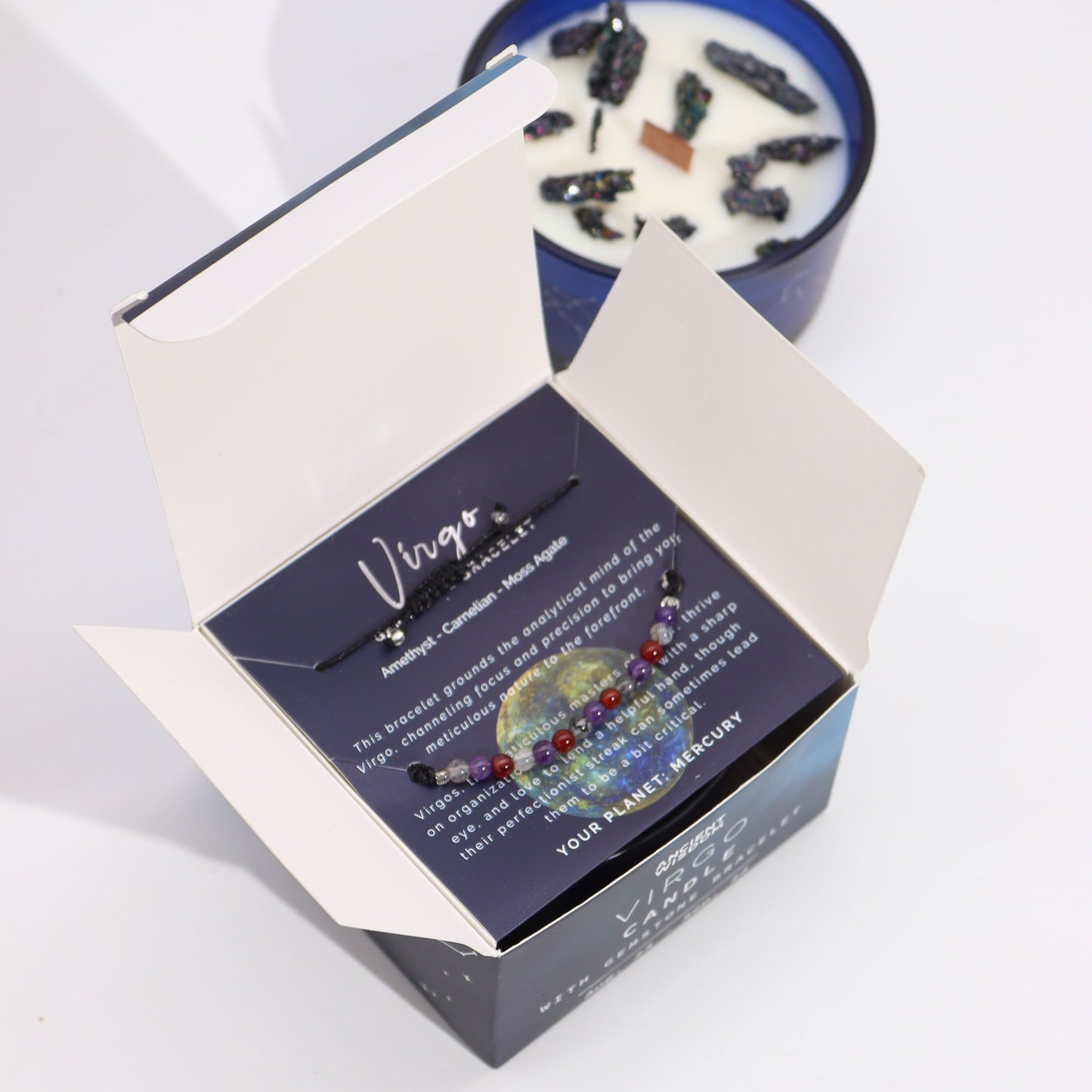 Zodiac Crystal Kerze mit Edelsteinarmband – Jungfrau