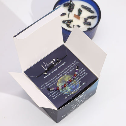 Zodiac Crystal Kerze mit Edelsteinarmband – Jungfrau