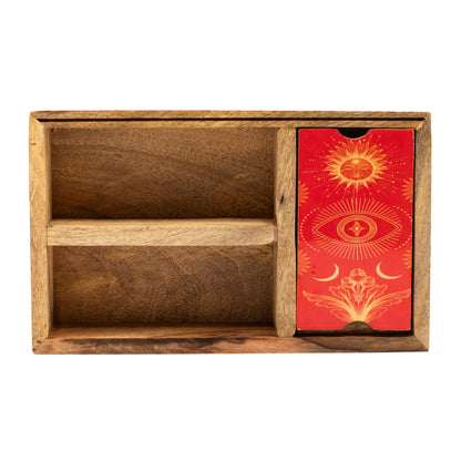Mango-Holzbox mit mehreren Fächern für Tarot und Rituale