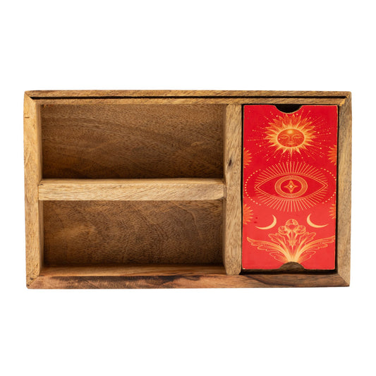 Mango-Holzbox mit mehreren Fächern für Tarot und Rituale