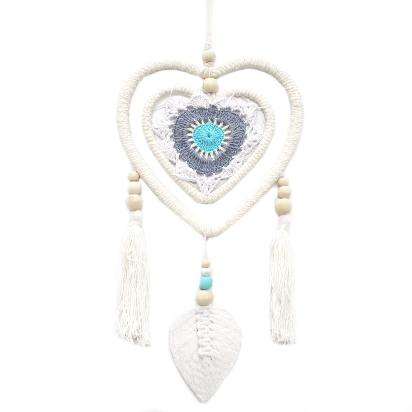 Traumfänger - Medium Blue Heart in Heart, handgefertigt