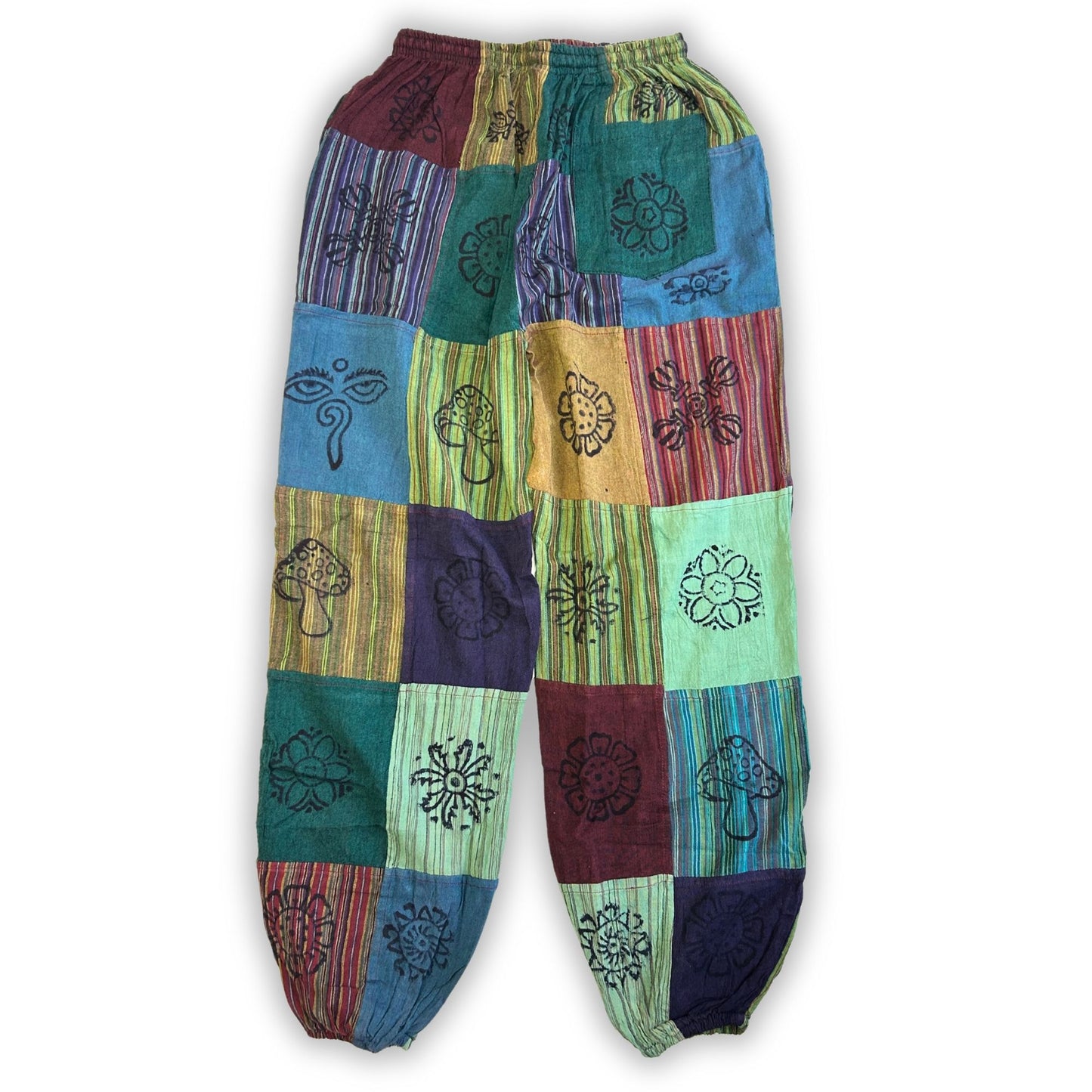 Nomad Sari Freizeithose mit Blockdruck in Grüntönen, L / XL