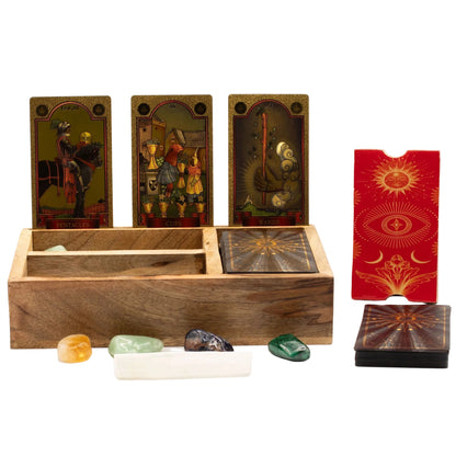 Mango-Holzbox mit mehreren Fächern für Tarot und Rituale