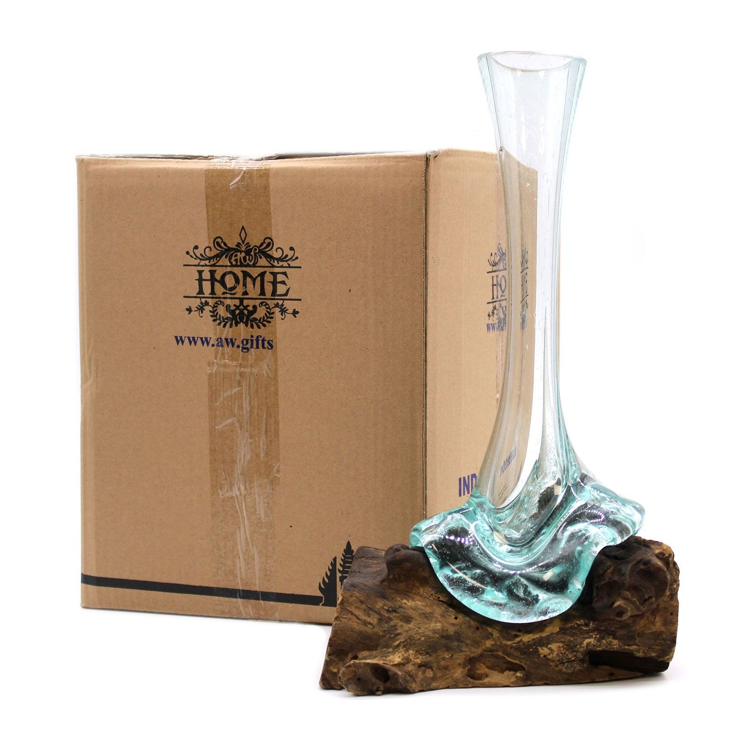 Molten Glass on Wood Vase – Glas auf Holz mit rustikalem Design
