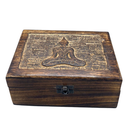 Handgeschnitzte große Holzschatulle mit Buddha-Motiv