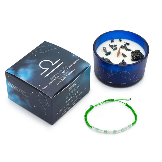 Zodiac Crystal Kerze mit Edelsteinarmband – Waage