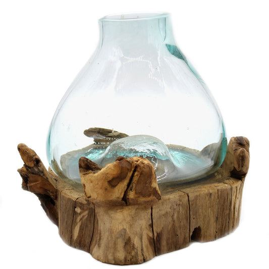 Große Molten Glass Vase auf Holzständer – 28 cm
