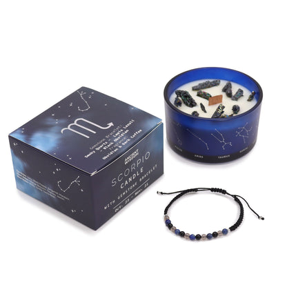 Zodiac Crystal Kerze mit Edelsteinarmband – Skorpion