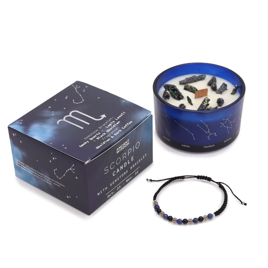 Zodiac Crystal Kerze mit Edelsteinarmband – Skorpion