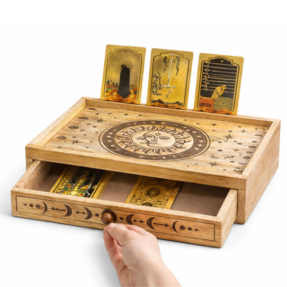 Sun Moon Tarotbox mit Schublade und astralem Design