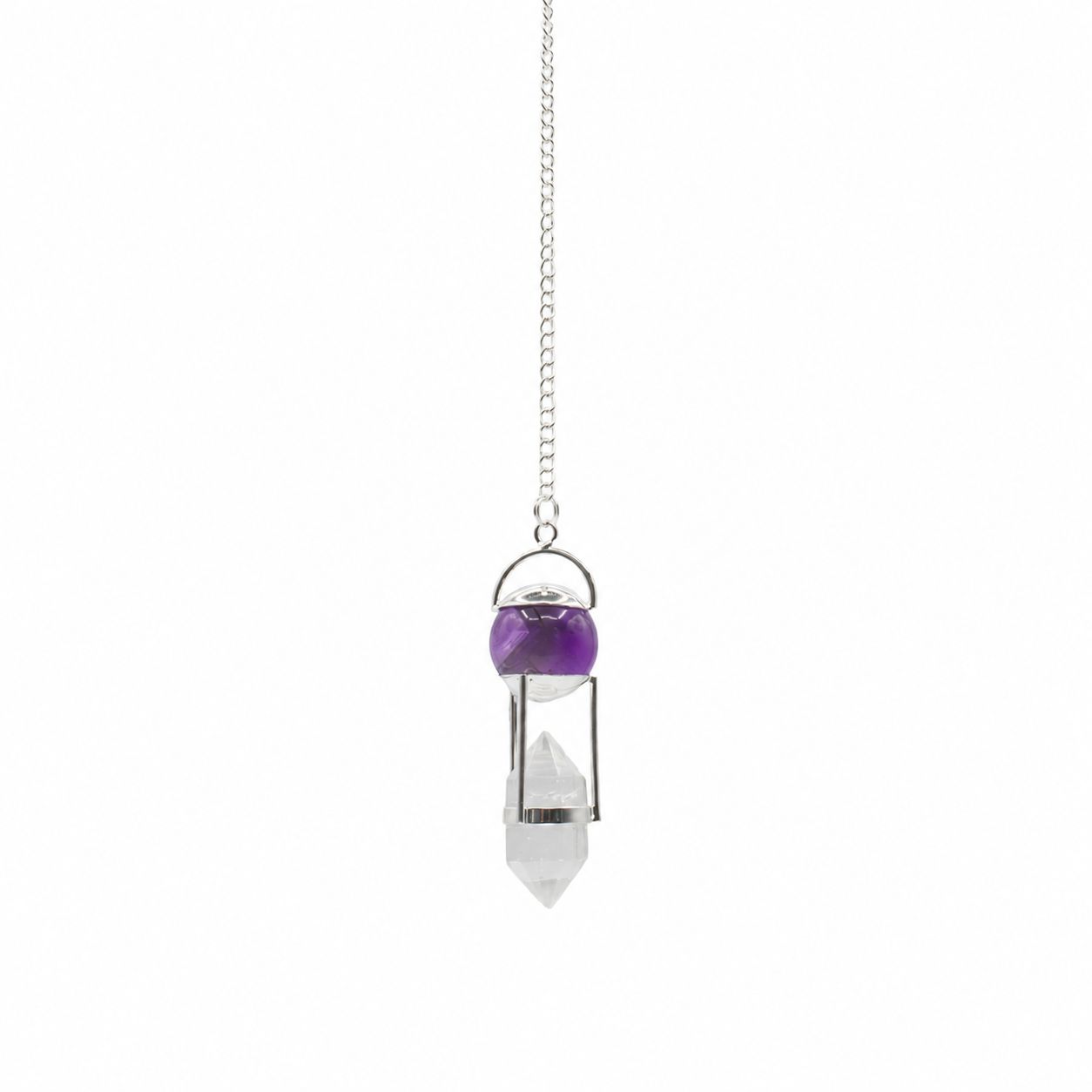 Doppelpendel mit Amethystkugel und Bergkristall