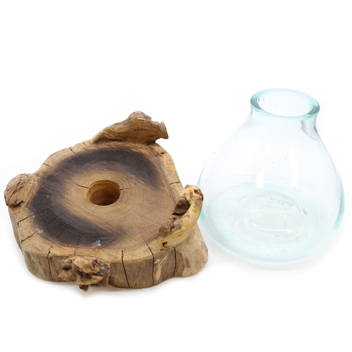 Große Molten Glass Vase auf Holzständer – 28 cm