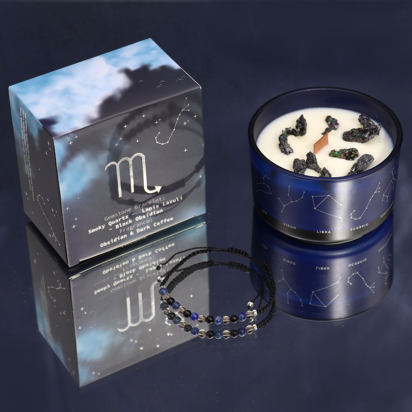 Zodiac Crystal Kerze mit Edelsteinarmband – Skorpion