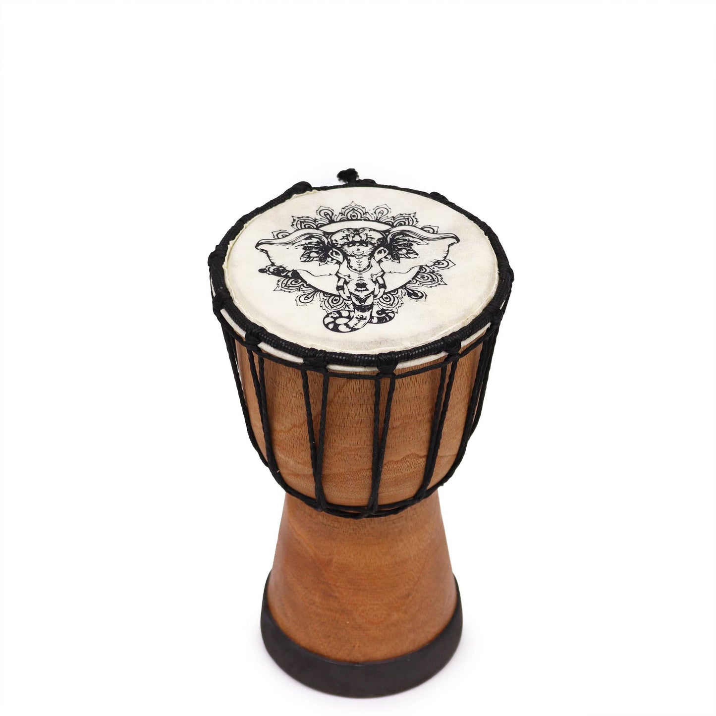 Handgefertigte Djembe-Trommel mit Elefanten-Mandala
