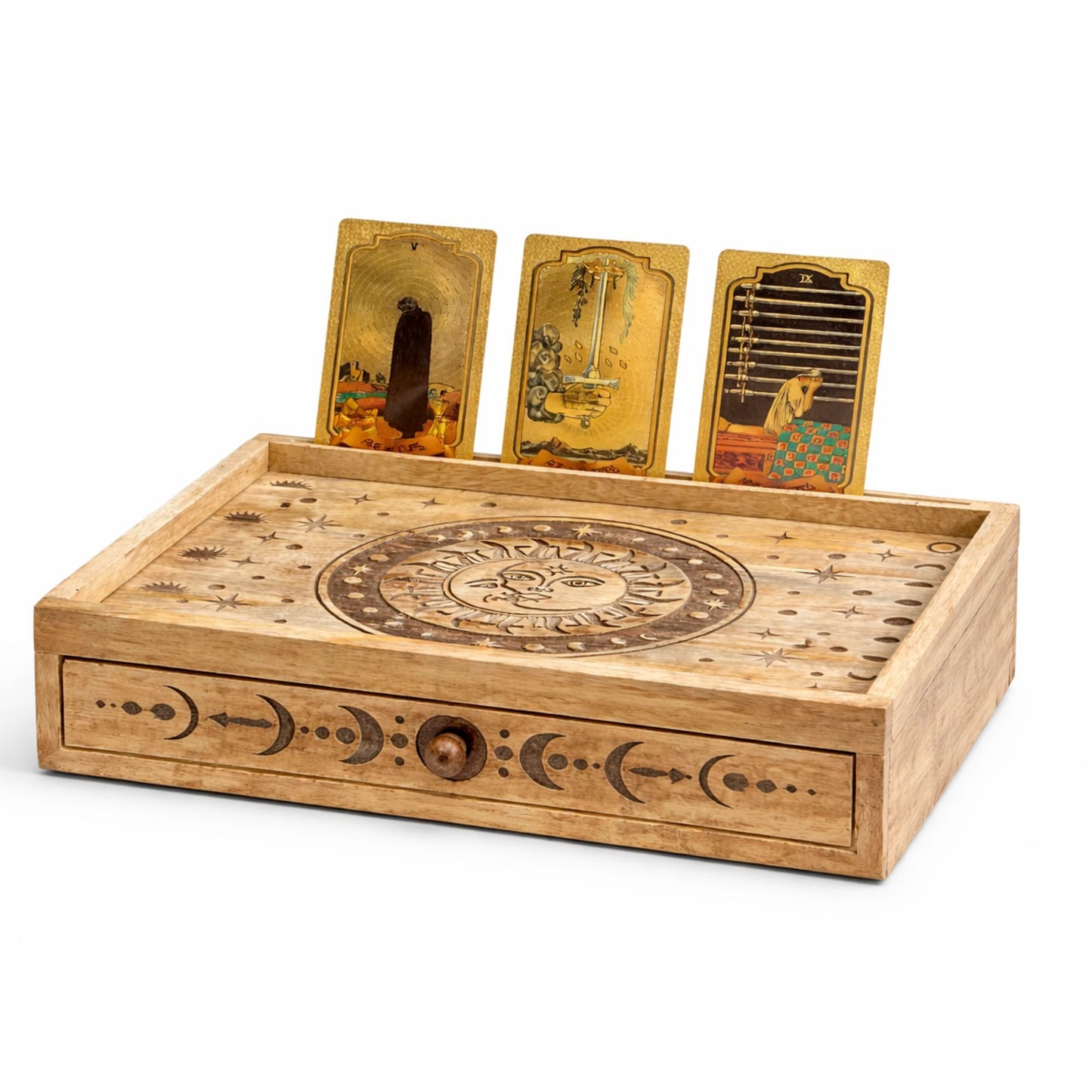Sun Moon Tarotbox mit Schublade und astralem Design