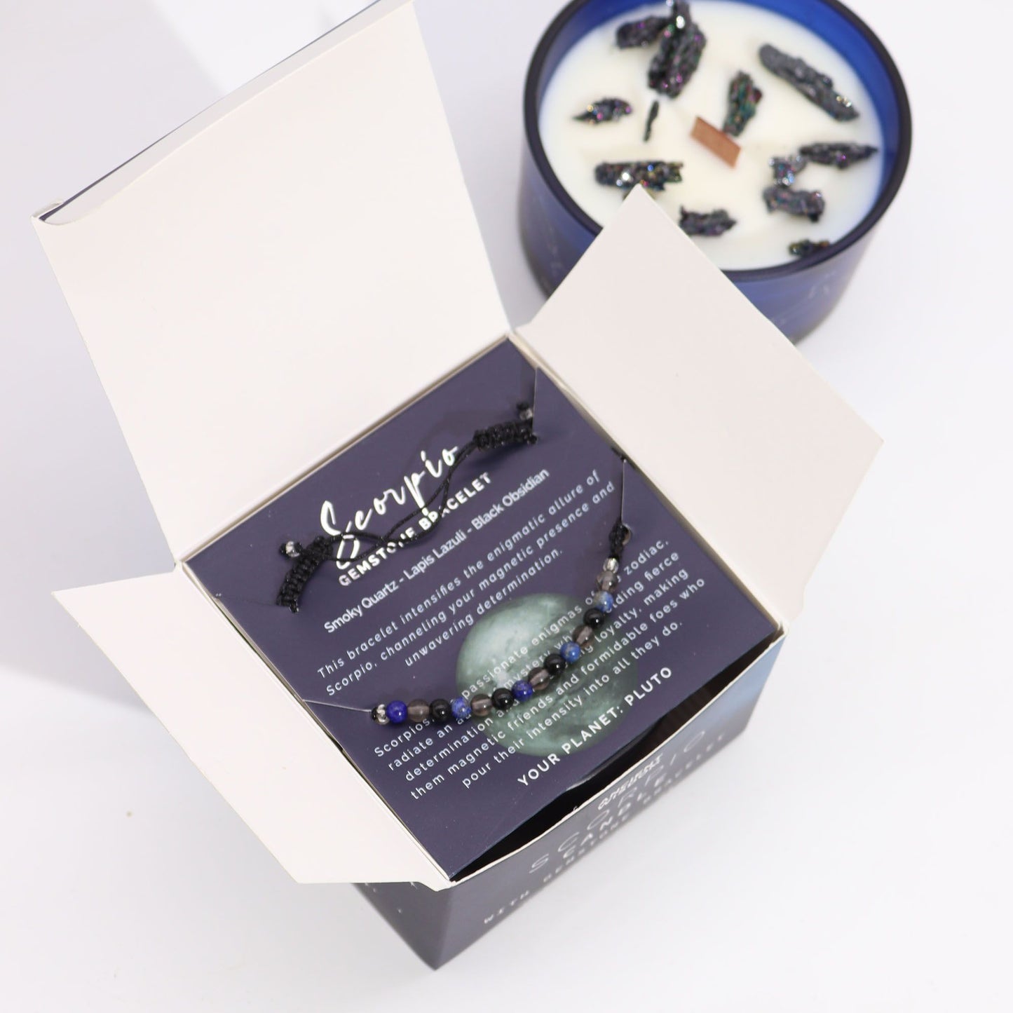 Zodiac Crystal Kerze mit Edelsteinarmband – Skorpion