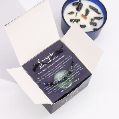 Zodiac Crystal Kerze mit Edelsteinarmband – Skorpion