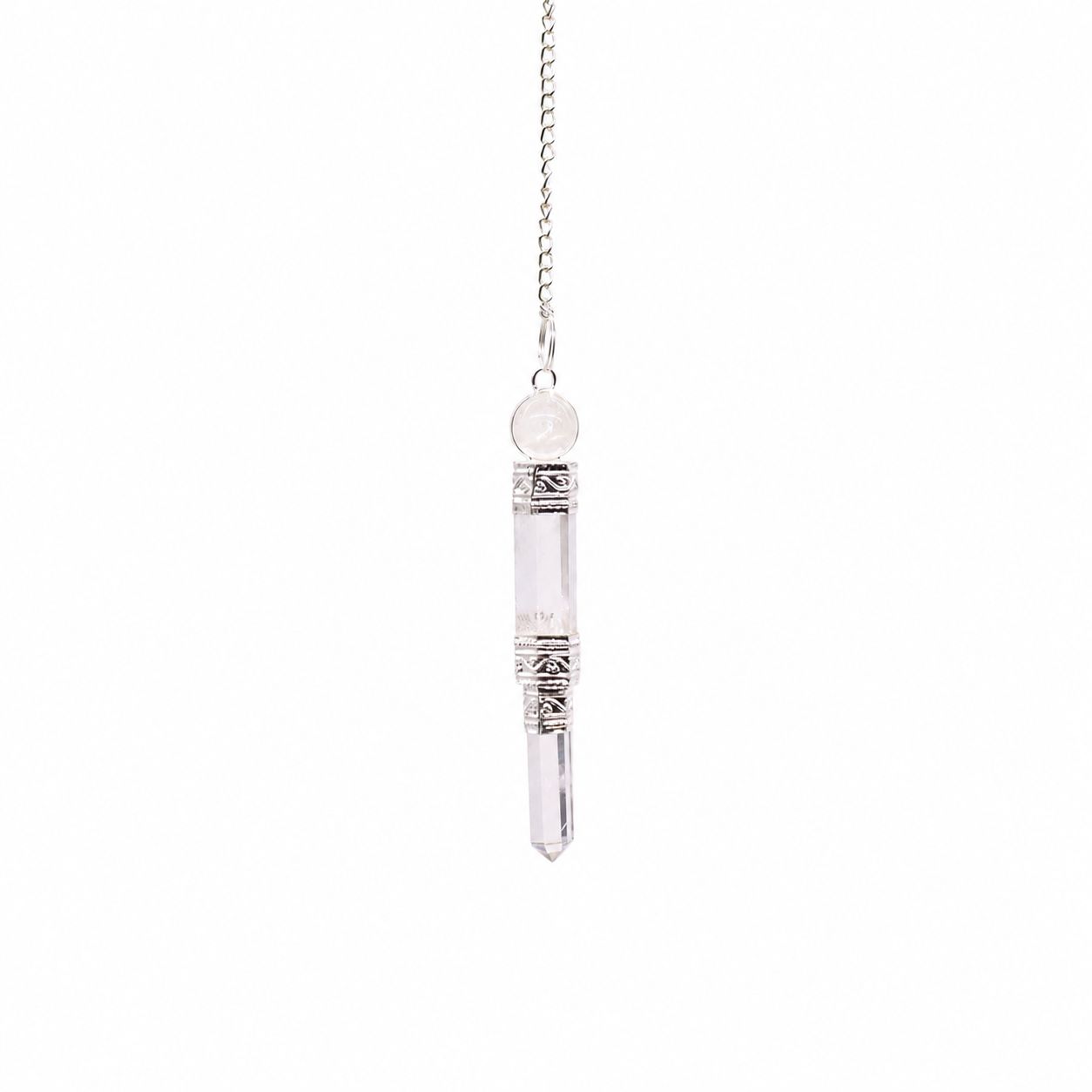 Pendulum aus klarem Bergkristall mit silberfarbenen Details