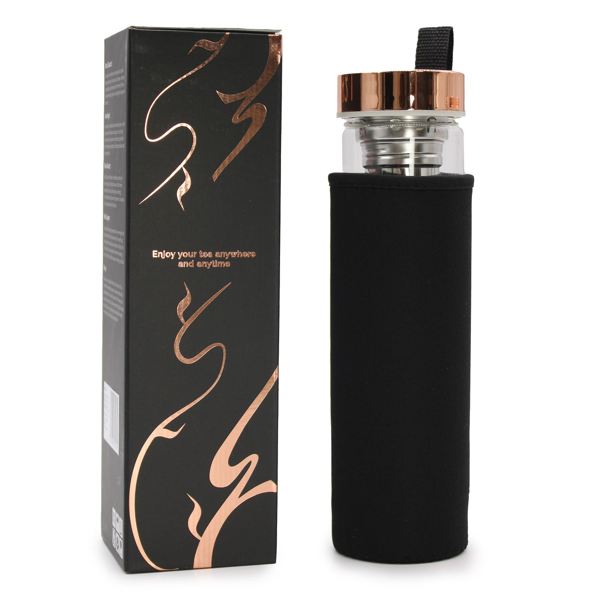Trinkflasche aus Glas mit Siebeinsatz, 500 ml, mit Onyx