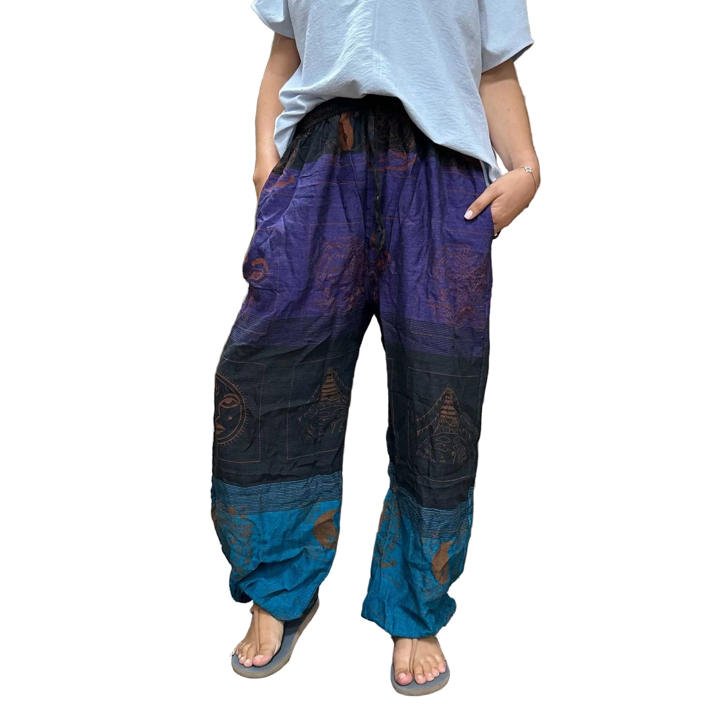 Yoga- und Freizeithose mit High Cross Himalaya-Muster in Lila