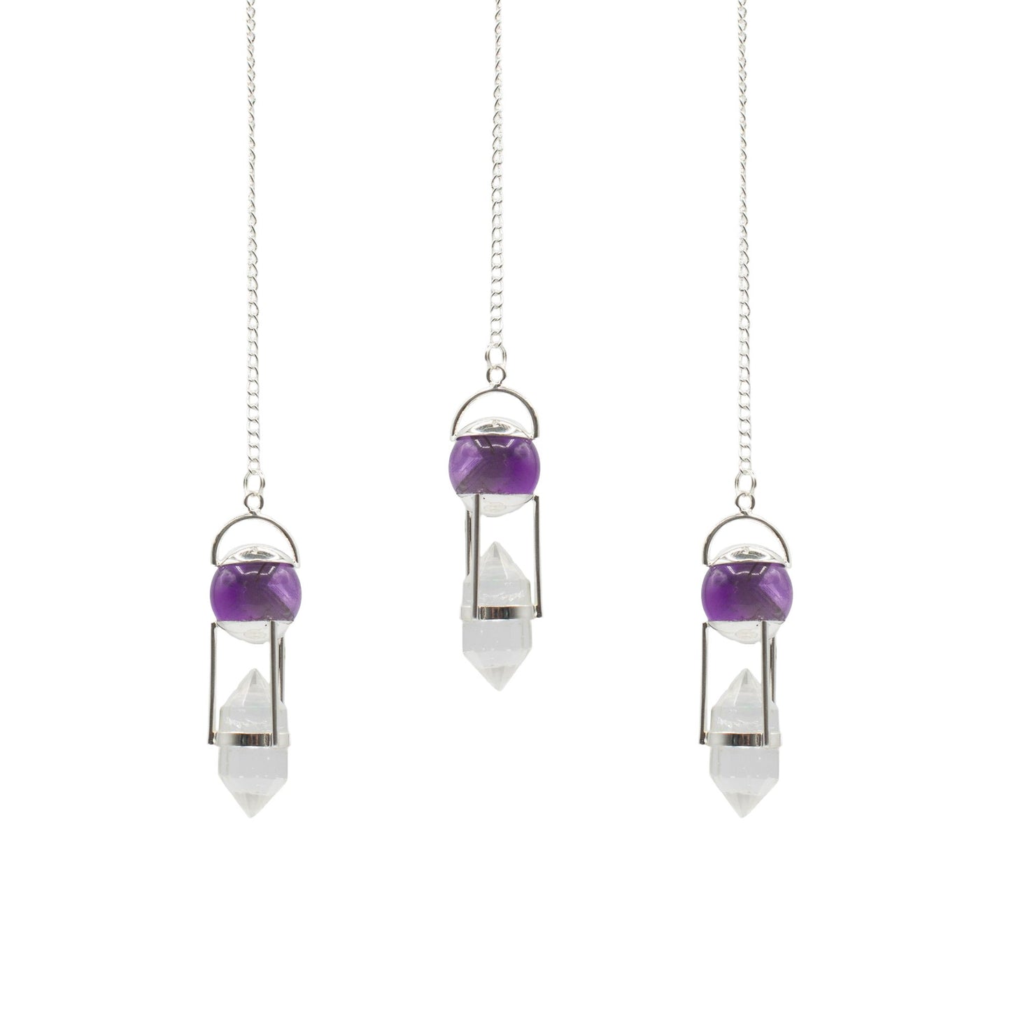 Doppelpendel mit Amethystkugel und Bergkristall