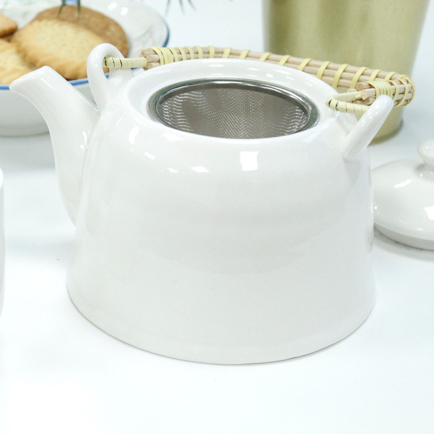 Herbal Teapot Set – Klassisches Weiß Teekanne mit Sieb
