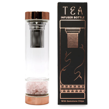 Trinkflasche aus Glas mit Siebeinsatz, 500 ml, mit Rosenquarz