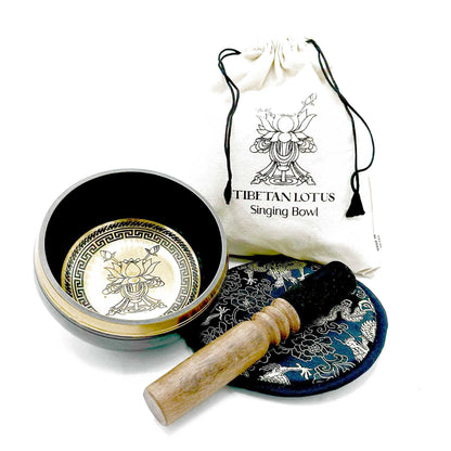 Graviertes Klangschalen-Geschenkset - 14cm - Lotus Flower