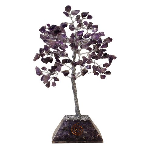 Edelsteinbaum mit Organit-Basis – mit Amethyst-Steinen