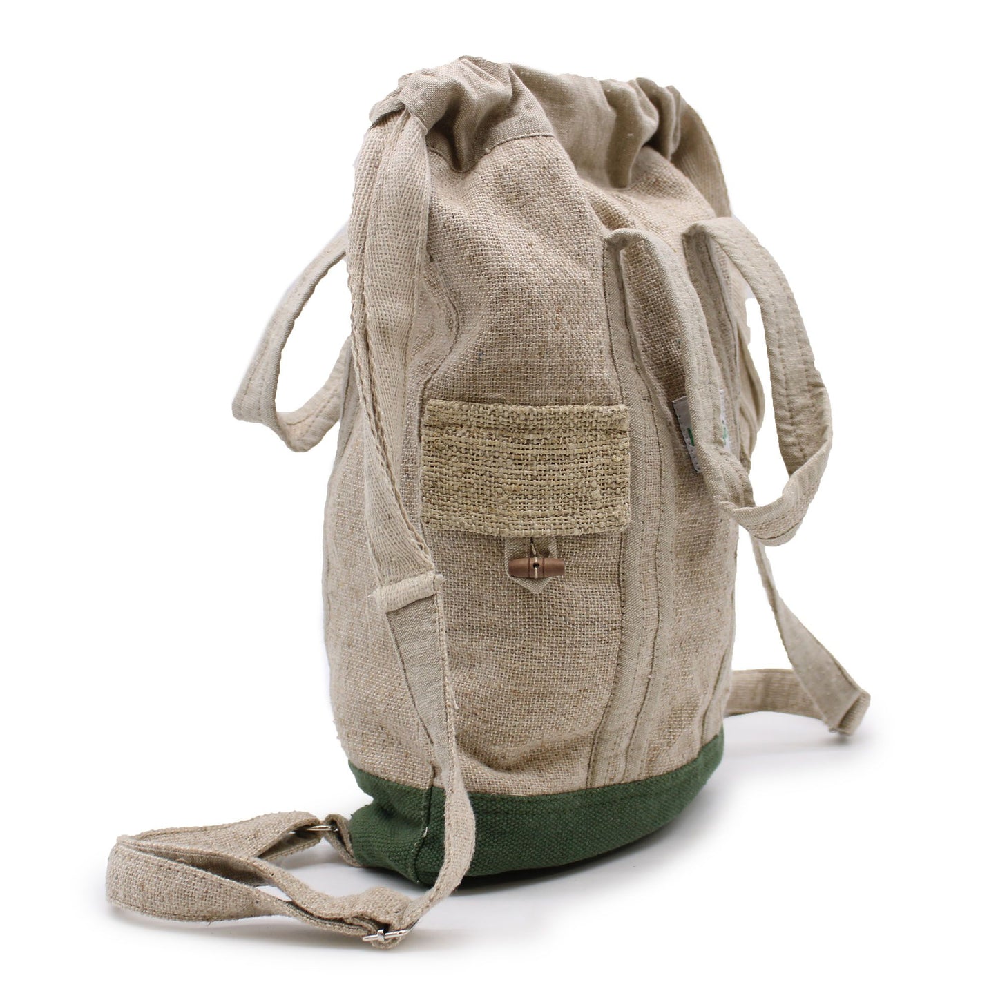 Hanf-Rucksack Natur mit grünem Boden 30 × 40 cm