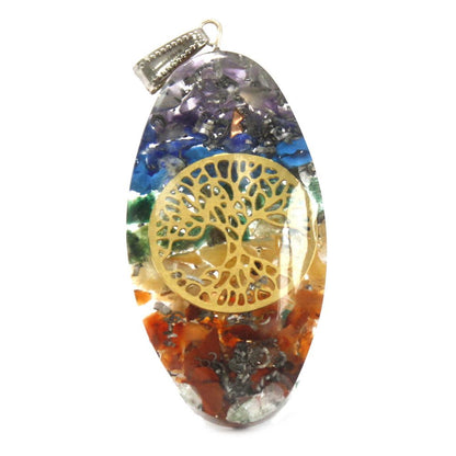 Orgonit-Kraftanhänger – Ovales Chakra-Symbol mit 7 Steinen