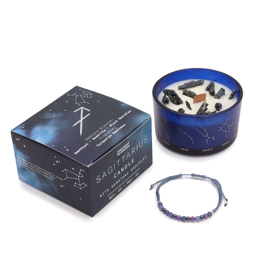 Zodiac Crystal Kerze mit Edelsteinarmband – Schütze