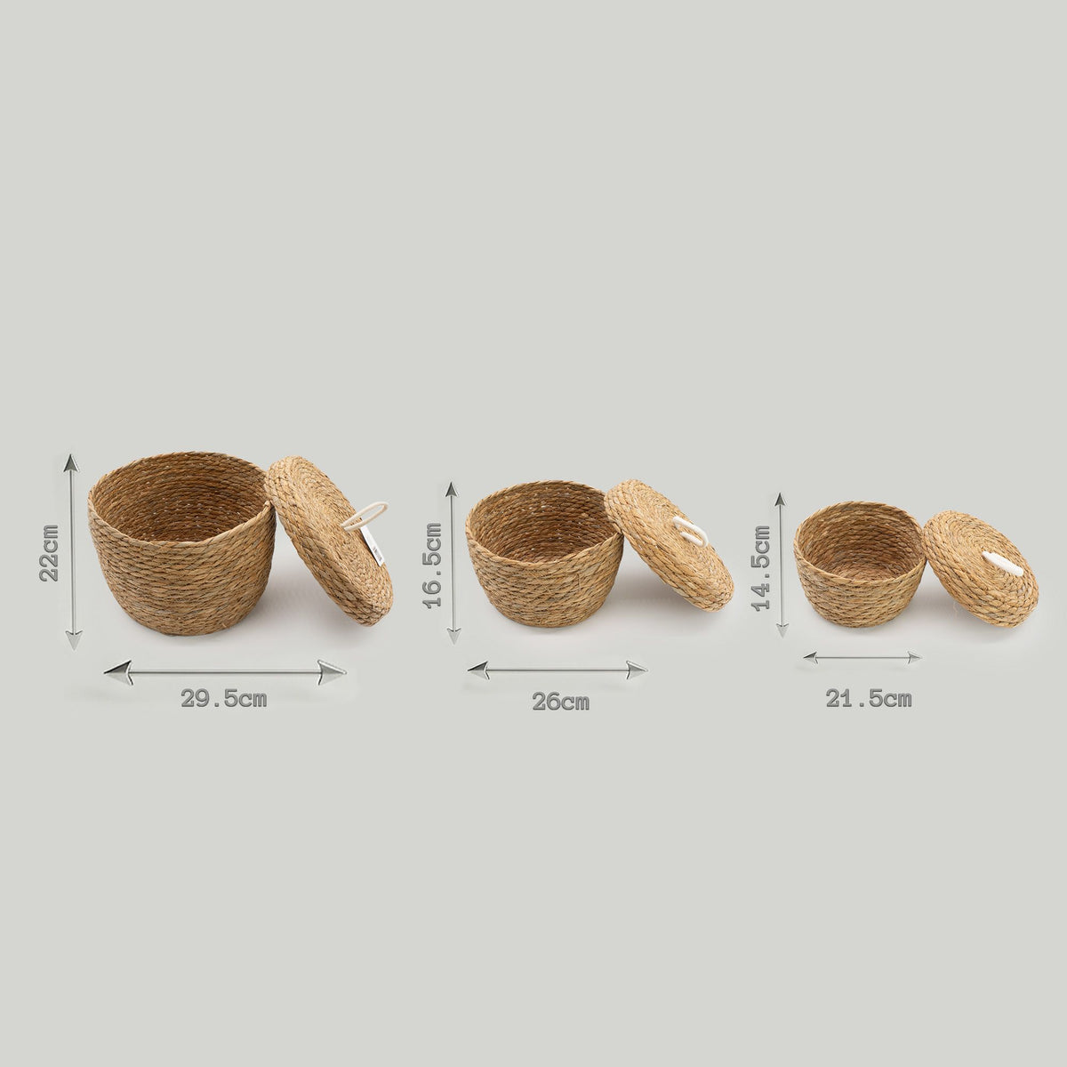 Seegras Körbe mit Deckel 3er Set Natur