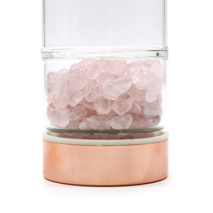 Trinkflasche aus Glas mit Siebeinsatz, 500 ml, mit Rosenquarz