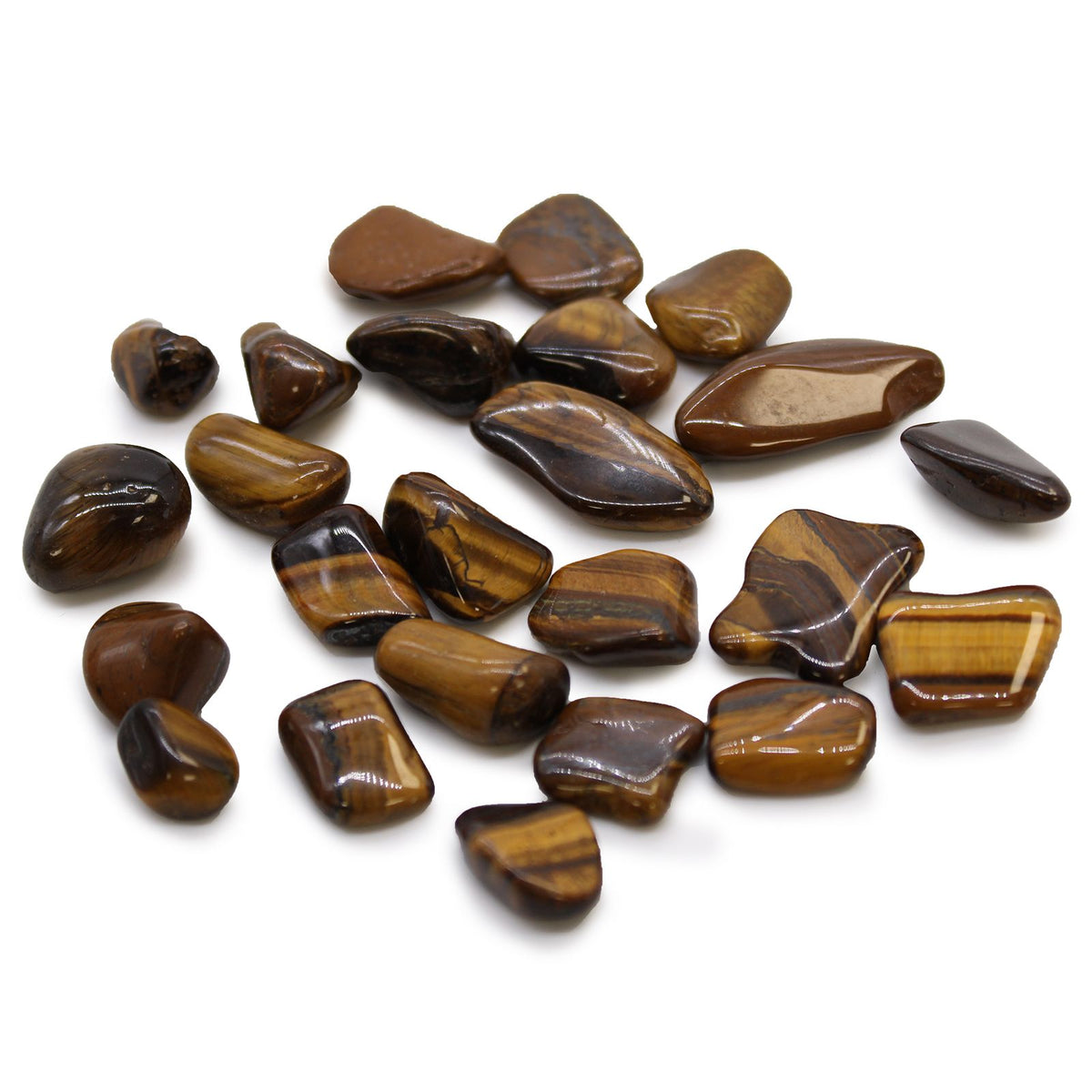 24 kleine afrikanische Trommelsteine, Tigerauge, goldfarben