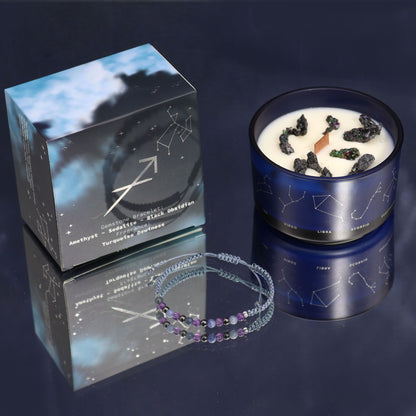Zodiac Crystal Kerze mit Edelsteinarmband – Schütze