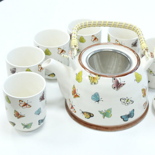 Kräuter-Teekannen-Set – Butterflies mit 6 Tassen aus Keramik