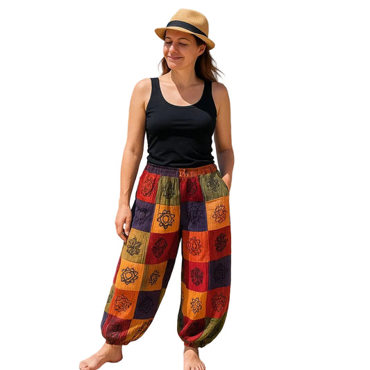Nomad Sari Mushroom Pants mit Blockdruck, orange Töne, S / M