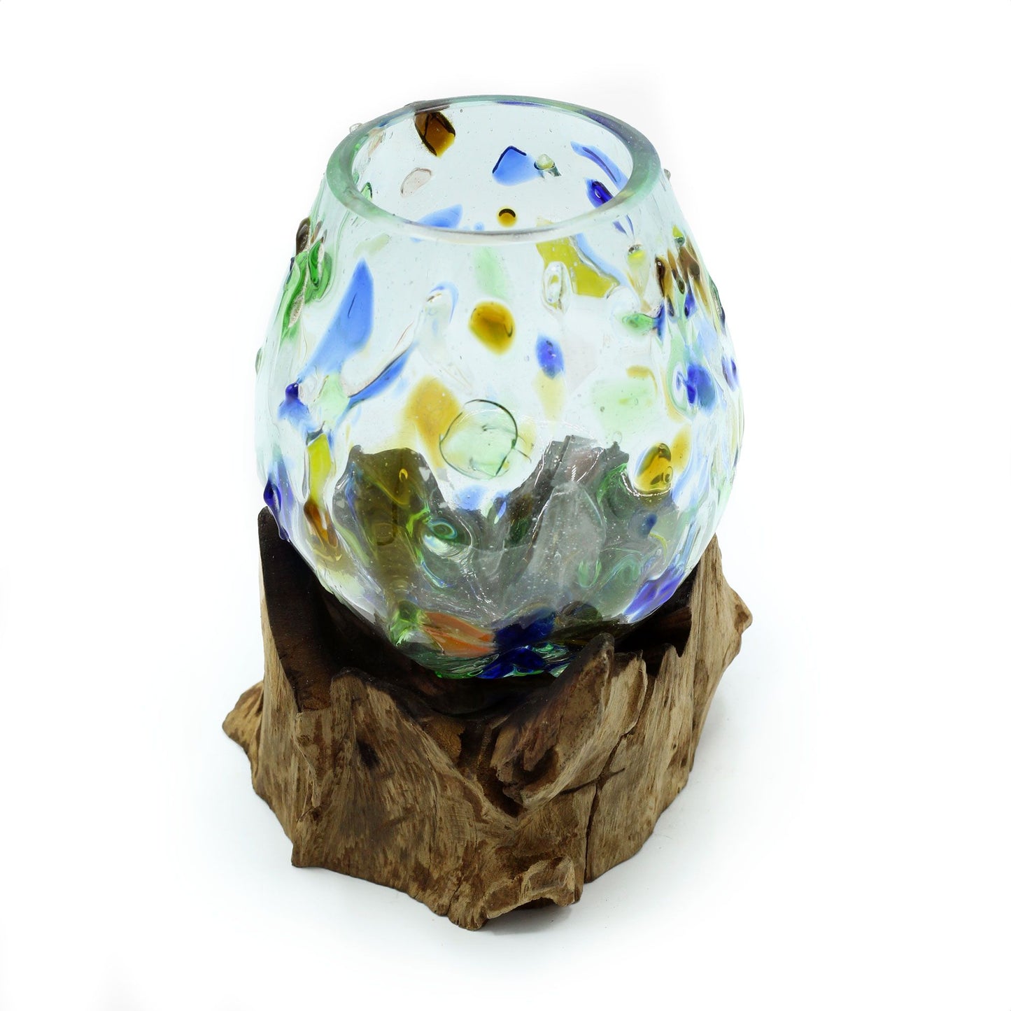 Molten Coloured Glass on Wood – Schale aus Glas und Holz