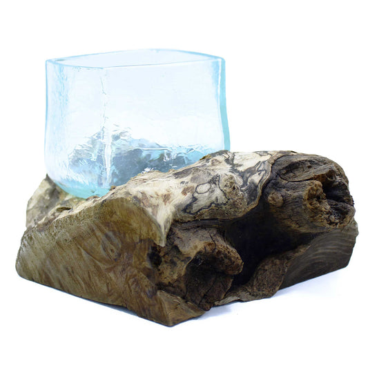Molten Crackled Glas Schale auf Holz – Dekoratives Glasgefäß