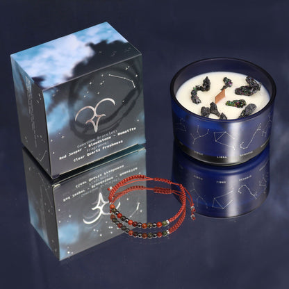 Zodiac Crystal Kerze mit Edelsteinarmband – Widder