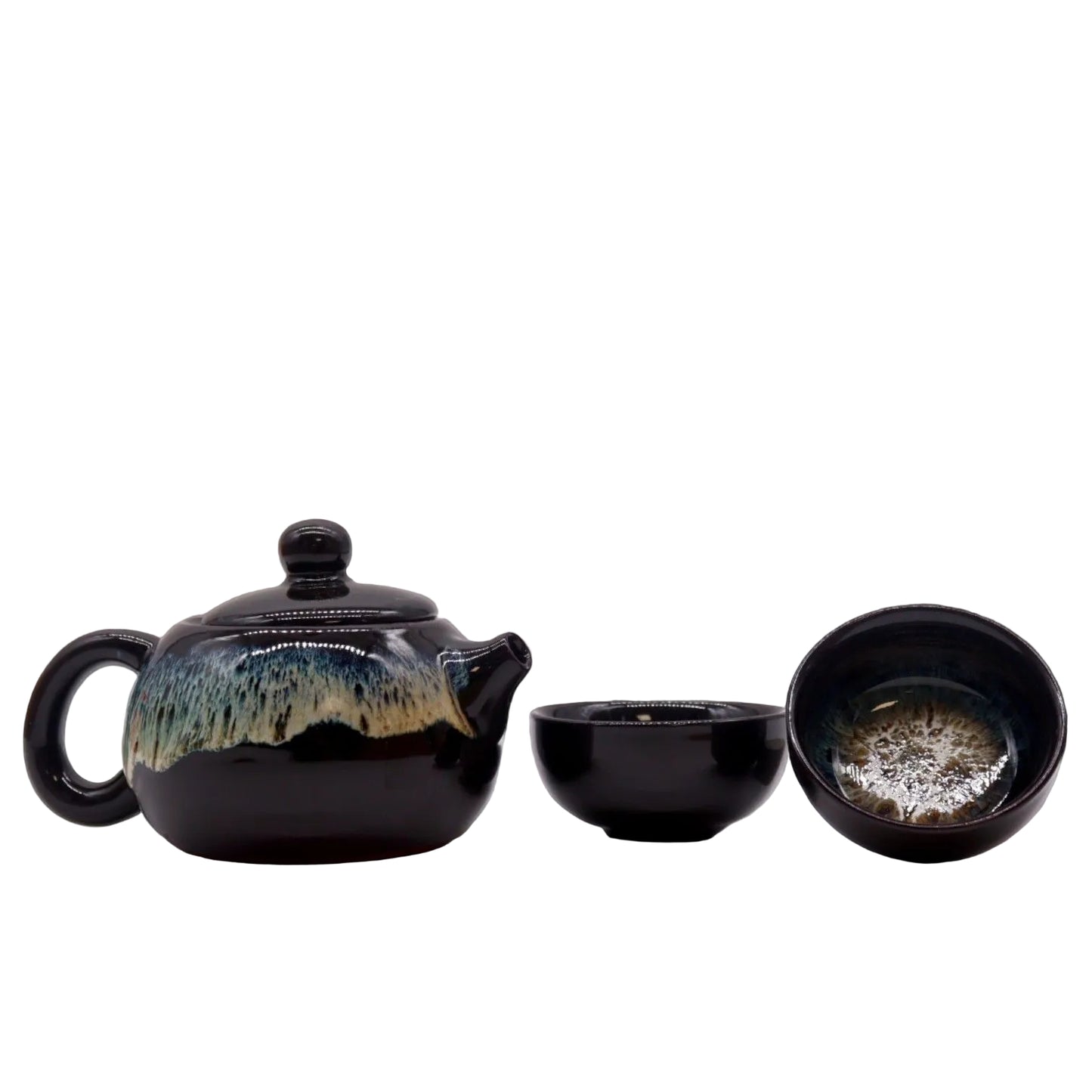 Herbal Black Glaze Teekannen-Set mit Kanne und zwei Tassen