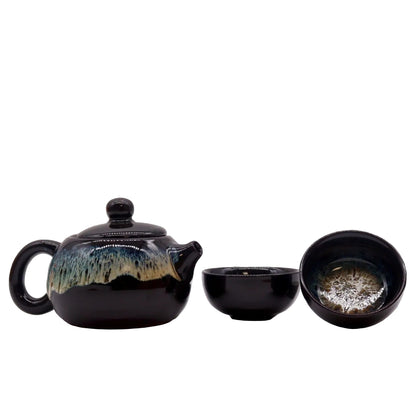 Herbal Black Glaze Teekannen-Set mit Kanne und zwei Tassen