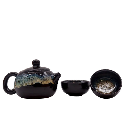 Herbal Black Glaze Teekannen-Set mit Kanne und zwei Tassen