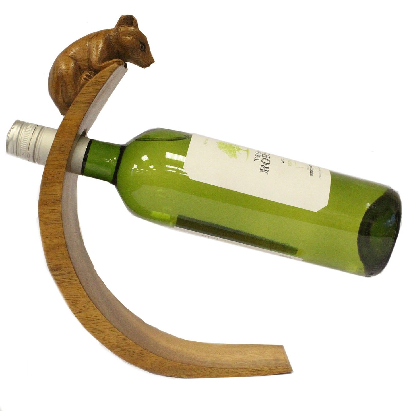 Weinflaschenhalter Maus, handgefertigt aus Suar-Holz