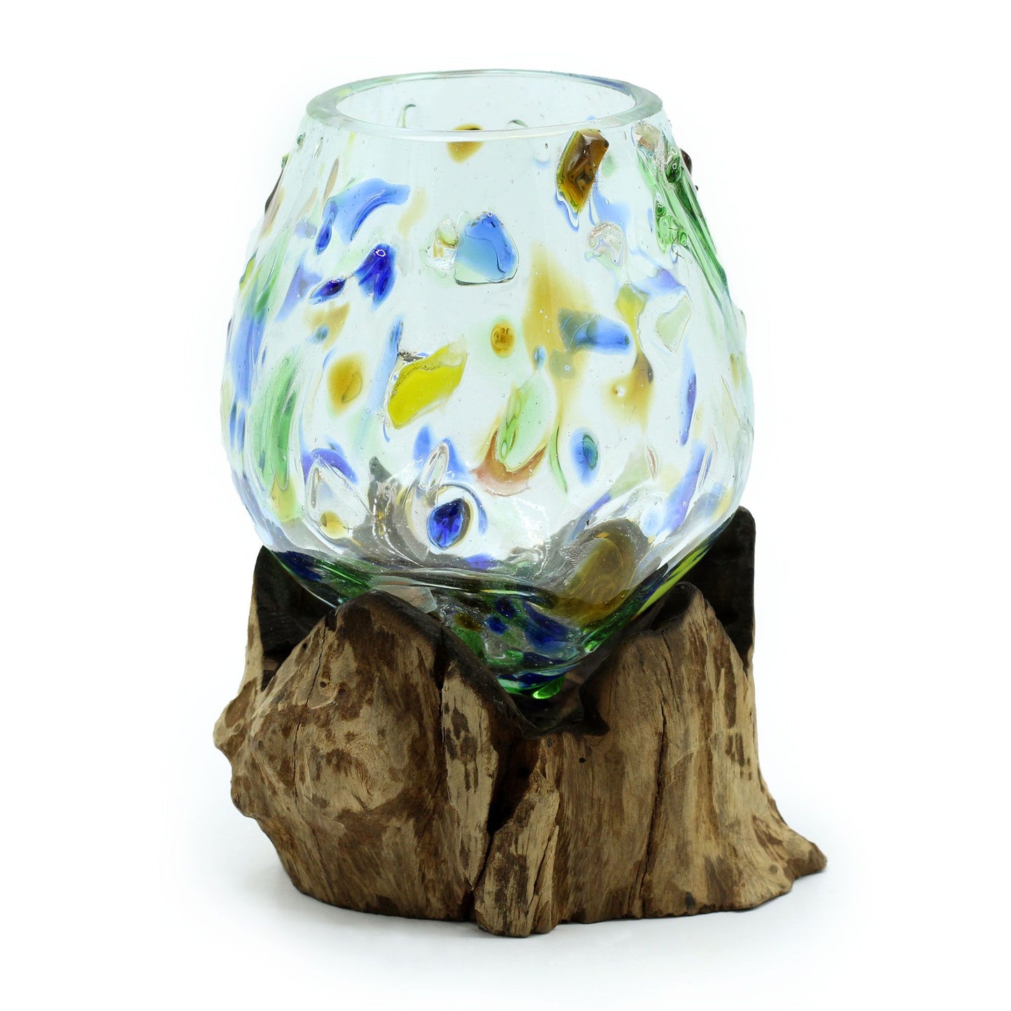 Molten Coloured Glass on Wood – Schale aus Glas und Holz