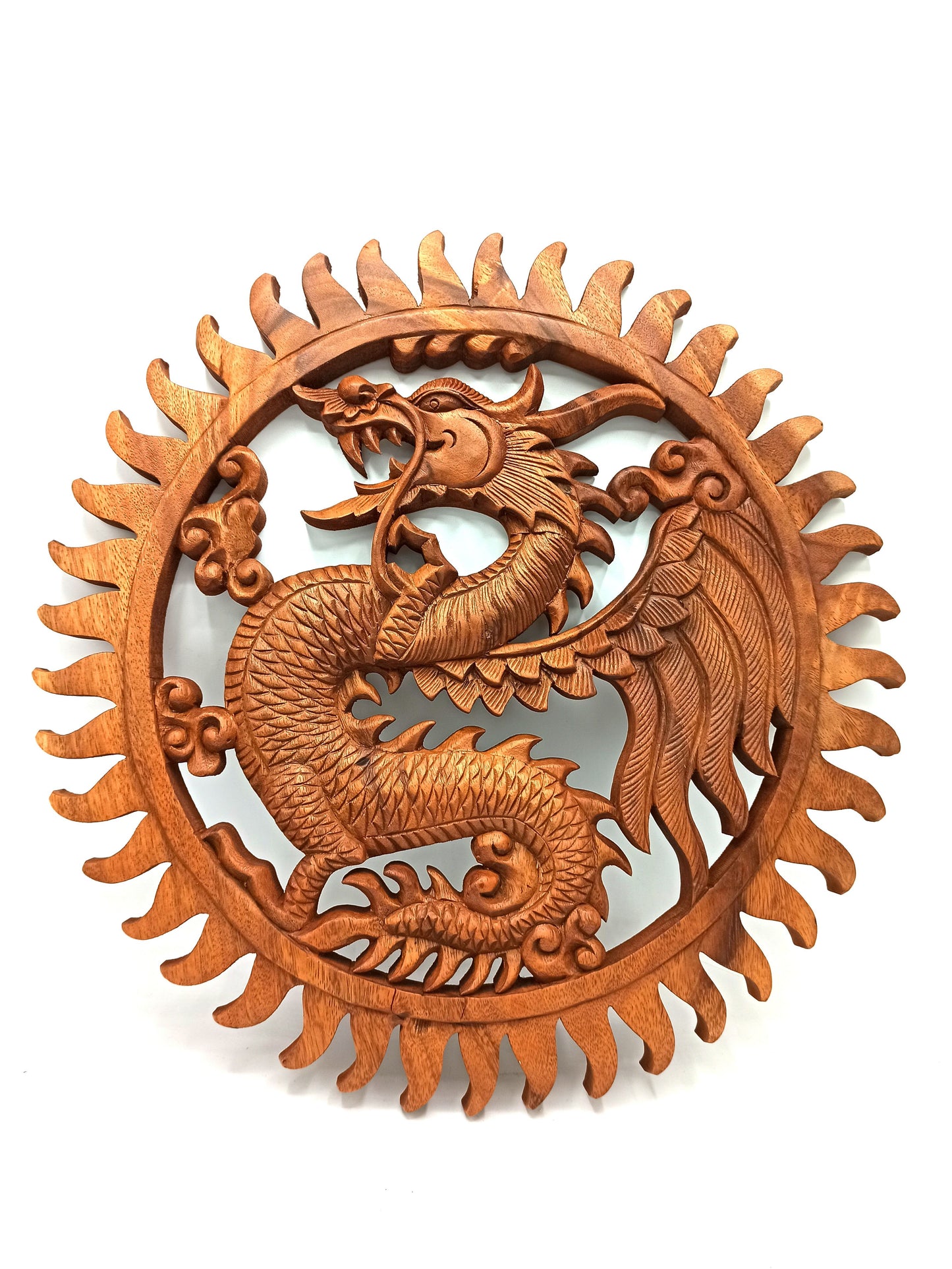 Deko-Holzpaneel Drache – 40cm mit filigraner Schnitzerei