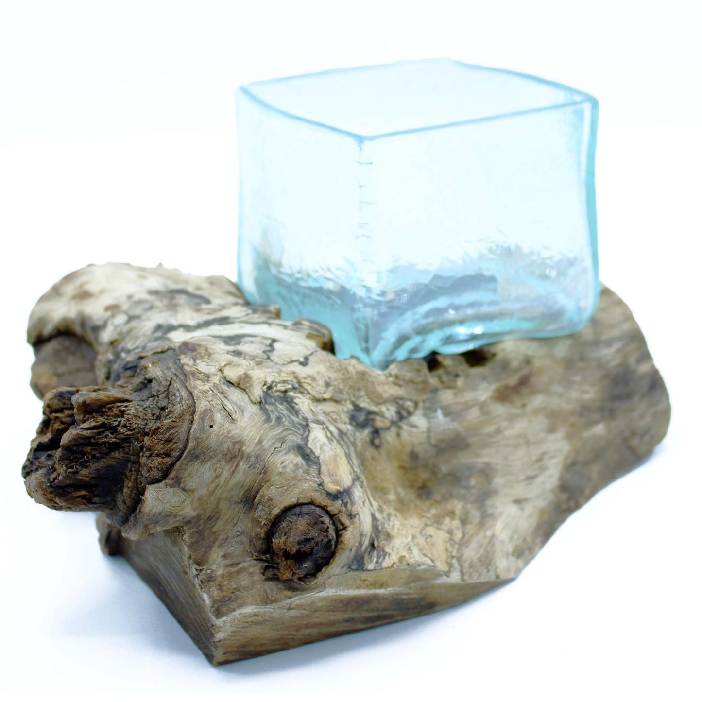 Molten Crackled Glas Schale auf Holz – Dekoratives Glasgefäß